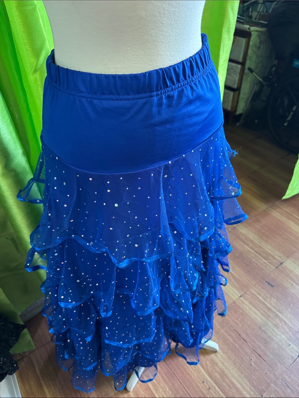 Blue Ruffled Sequin Tiered Skirt - Women's